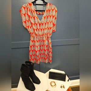 Red Leaf V-neck Dress